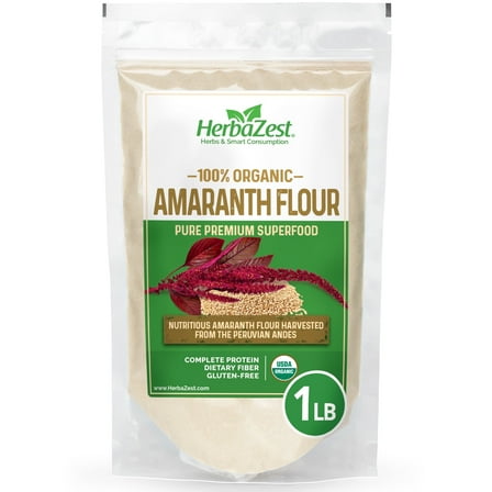HerbaZest Amaranth Flour | 1 lb | USDA Certified Organic | Vegan & Gluten Free | Complete Protein for Baking, Cooking & More | Superfoods