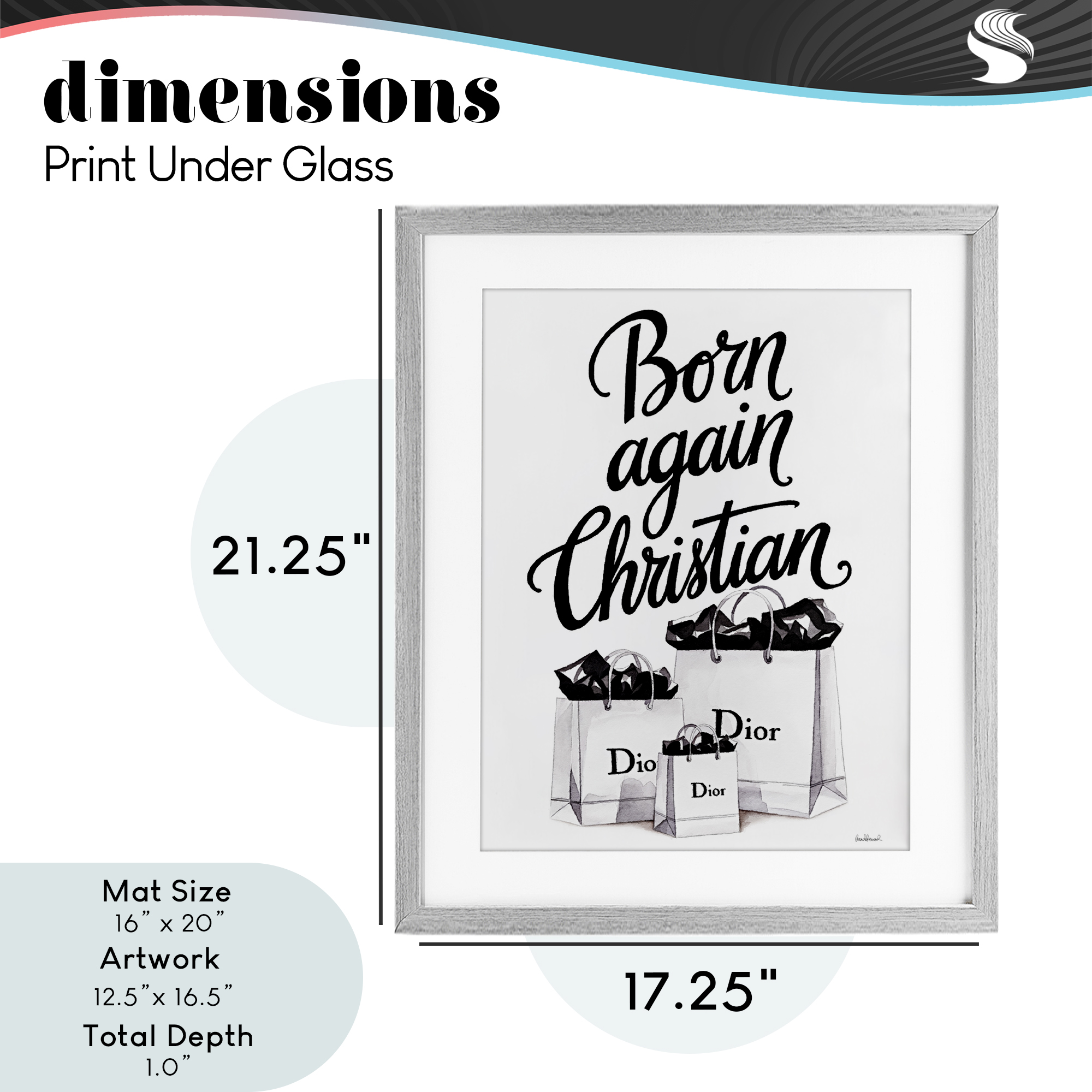 Christian & Shopping Bags Gray Framed Print Under Glass, design by Amanda Greenwood
