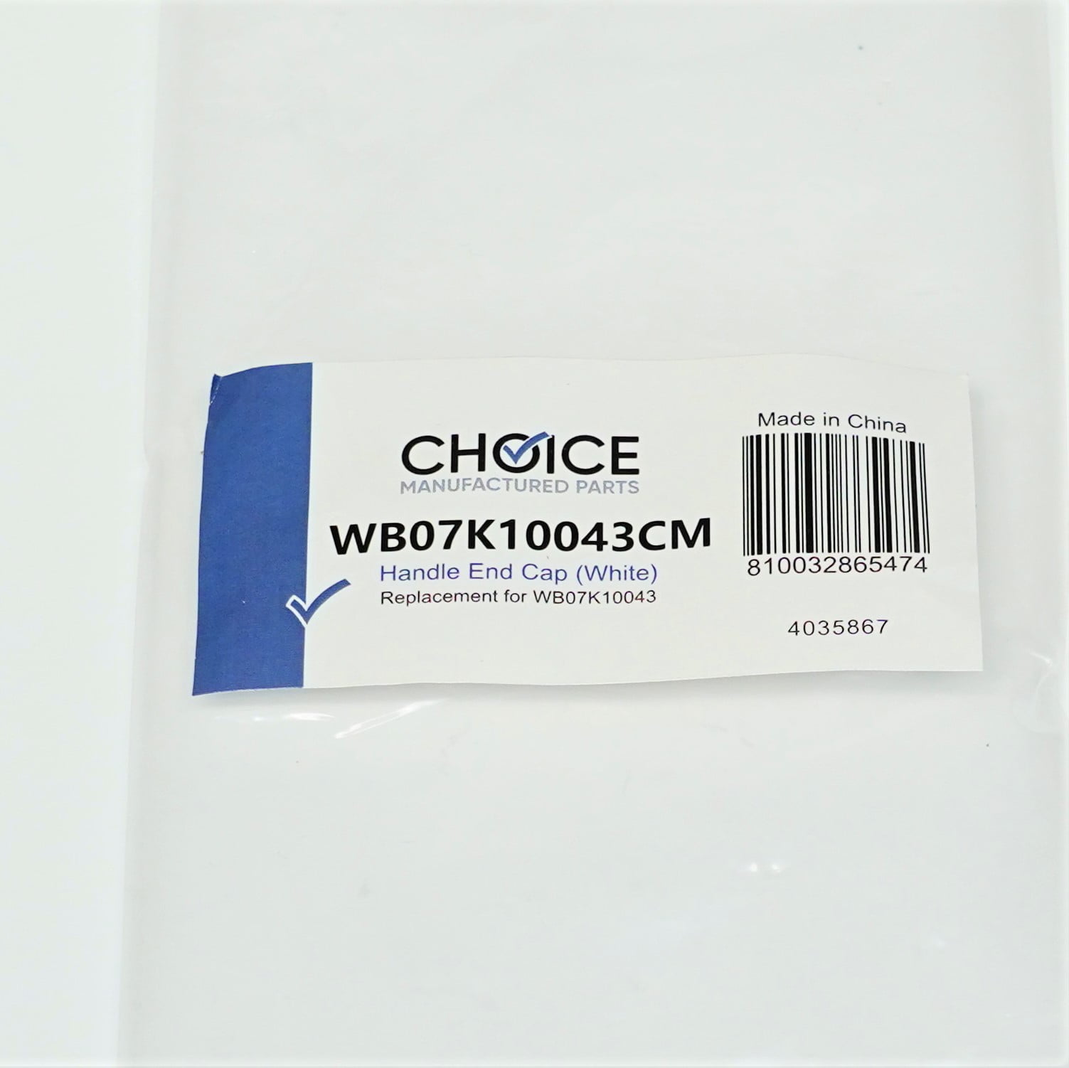 WB07K10043CM Oven Door Handle End Cap (White) Replaces WB07K10043