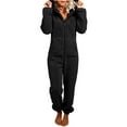 thumbnail image 2 of BLTIBY Sherpa Jumpsuit for Women Hoodies Fuzzy Pajamas Long Sleeve Adult Onesie Pajamas Winter Rompers Sleepwear with Pockets Black M, 2 of 5
