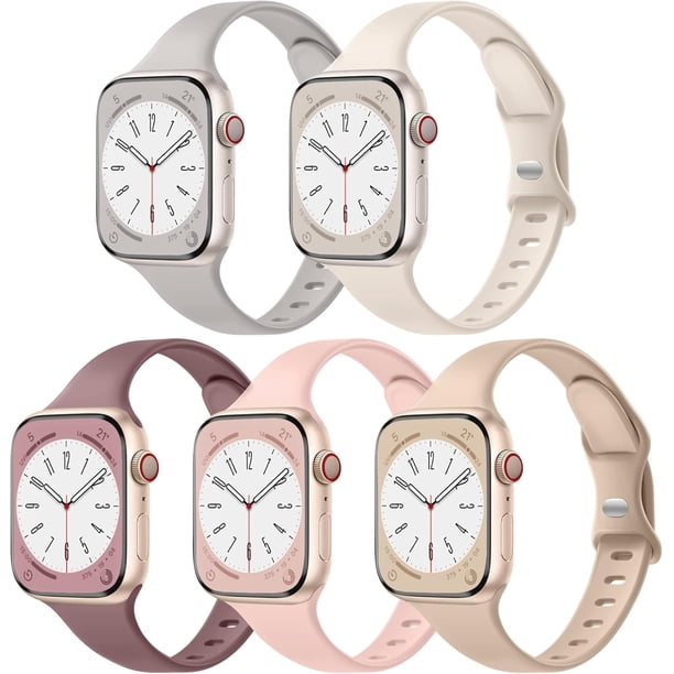Correa delgada compatible con pulseras de Apple Watch para mujeres 40mm 38mm 41mm 42mm 44mm 45mm 46mm 49mm, correa estrecha de silicona suave para iWatch Series 10-1 SE, paquete de 5