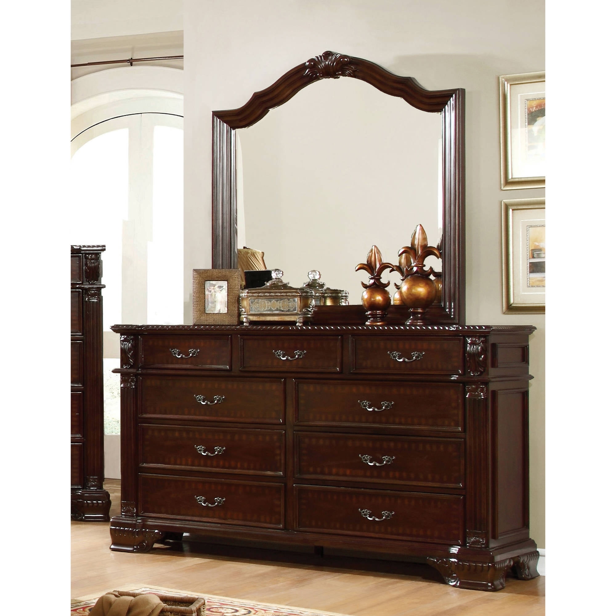 Furniture Of America Martina Dresser Mirror Set Brown Cherry