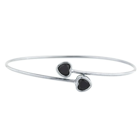 Black Onyx Bezel - 2 Ct Genuine Black Onyx Heart Bezel Bangle Bracelet .925 Sterling Silver