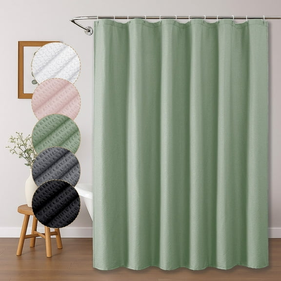 OVZME Leon Sage Green 3D Embossed Fabric Shower Curtain for Bathroom - Soft Textured Fabric, Hotel Style Water Repellent, Modern Farmhouse Decor, Standard Size 72x72 inches, Sage Green
