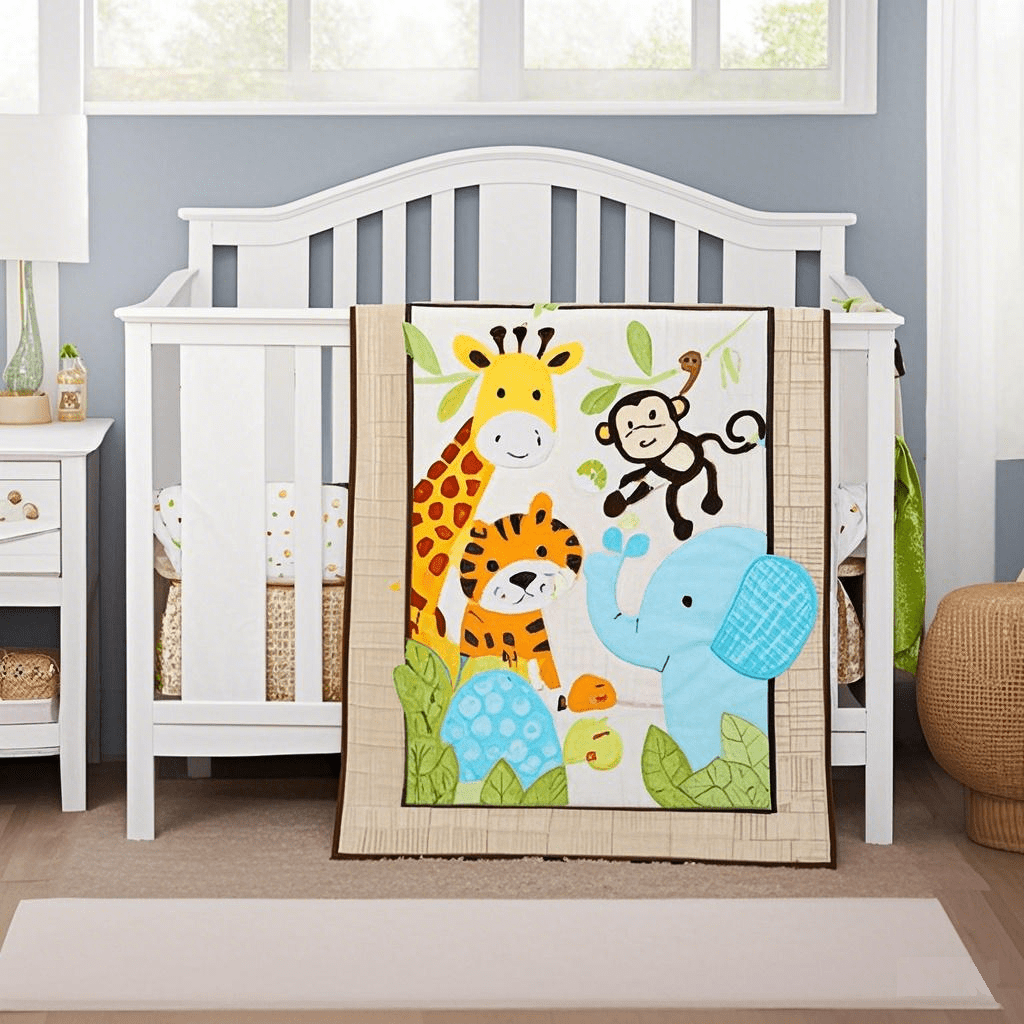 Green and Brown Safari Adventures 2-Piece Crib Bedding Set (Quilt and Crib Sheet, come with a dust ruffle as gift)