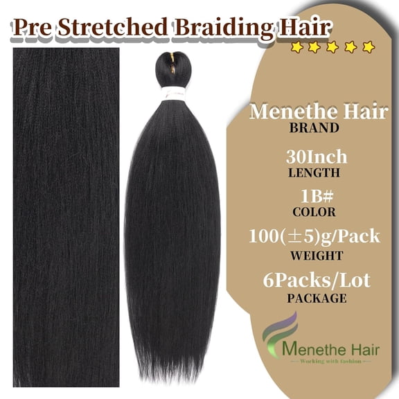 WEIF-Braiding Hair Long Braid 30 Inch 6 Packs Braiding Hair Pre stretched,Professional Hair Extensions Hot Water Setting Synthetic Fiber Crochet Twist Braids(30Inch,1B#)