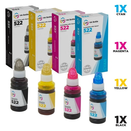 LD Compatible Epson 522 EcoTank Bottles: T522120 Black  T522220 Cyan  T522320 Magenta  T522420 Yellow for Expression ET-2720 & ET-4700