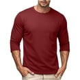 thumbnail image 2 of Mifsaly Cotton Tshirts for Men 3/4 Sleeve Casual Crewneck Tops Soft Breathable Regular Fit Layering Everyday Lounge Pullover Wine,S, 2 of 7