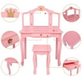 thumbnail image 3 of Ktaxon Kids Princess Wooden Vanity Desk w/ Folding Mirror,Stool,Drawer Pink, 3 of 9