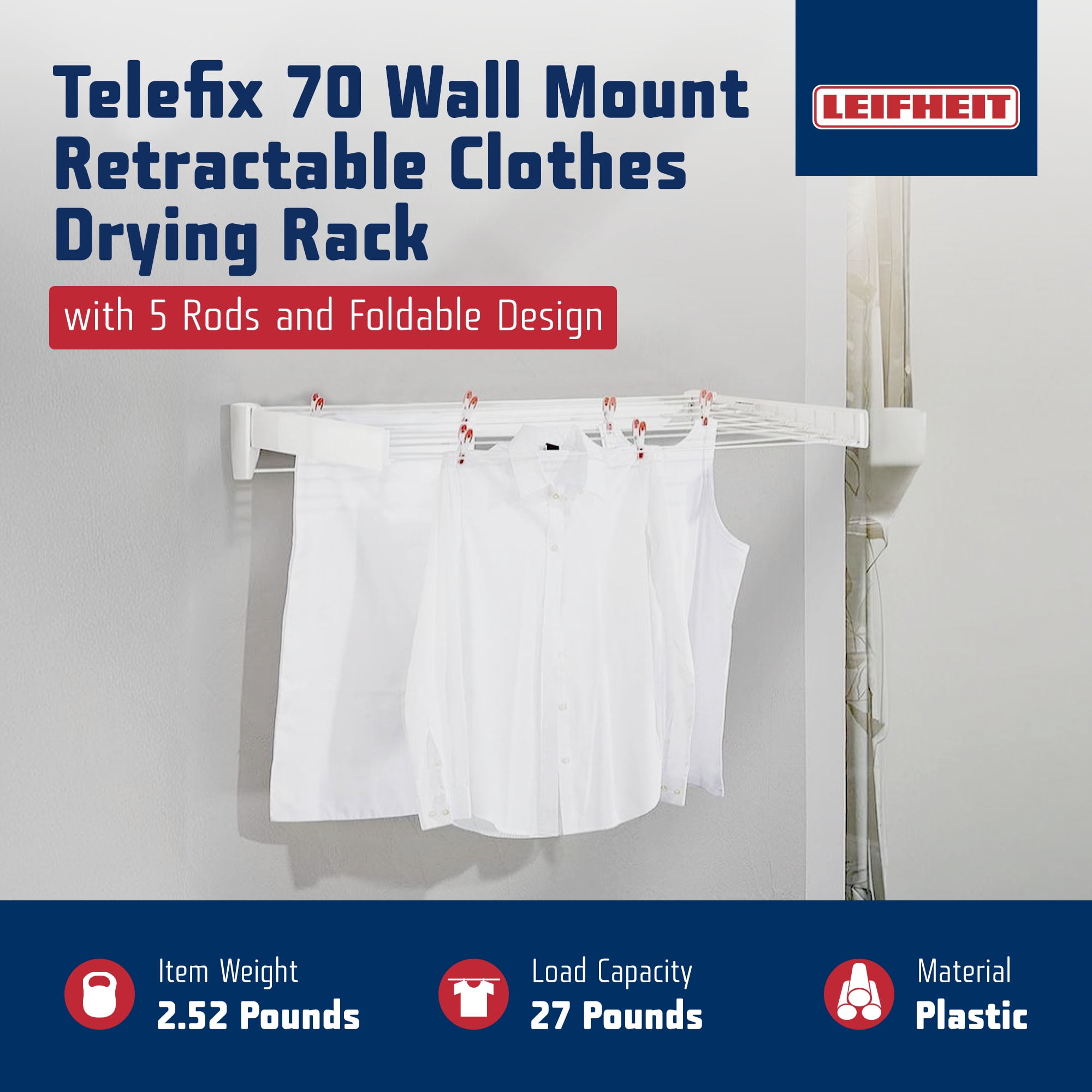Leifheit Extendable Wall Mounted Clothes Airer Towel Wall Mounted