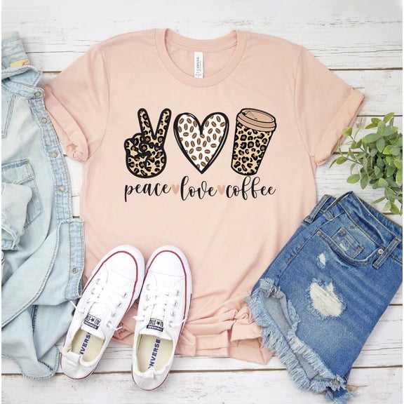 Peace Love Coffee T-shirt Shirt Gift Birthday Tee Summer Top Women's Shirts Hippie Vegan Mom Starbucks Lover For Friend Trendy Graphic Women