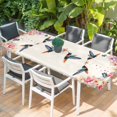 thumbnail image 2 of Pink Flower Table Cloths for 8 Foot Rectangle Tables, Spring Floral Butterflies Birds Elegant Farmhouse Patio Waterproof Elastic Fitted Tablecloths, Washable Rectangular Table Cover for Camping, 2 of 8