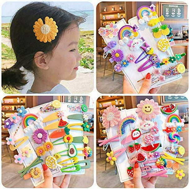 Pinzas para el pelo de bebe nina bonitos accesorios para el pelo coloridas flores de arcoiris patrones de postres de frutas pasadores para bebes ninas adolescentes ninos pequenos estilos surtidos paqu...