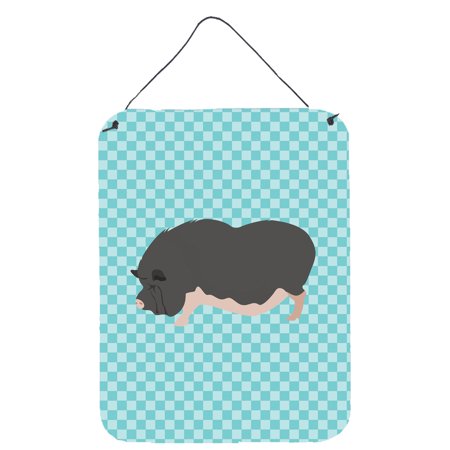 Vietnamese Pot-Bellied Pig Blue Check Wall or Door Hanging Prints