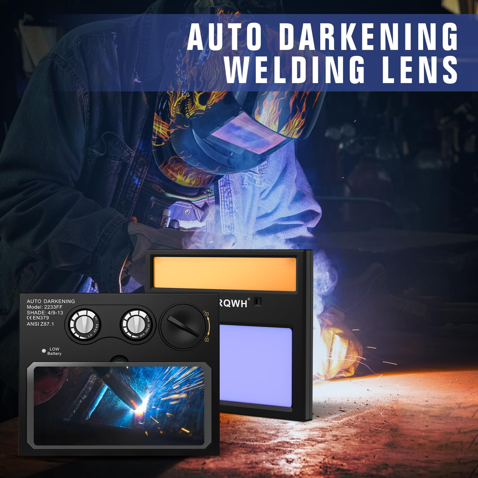 Welding Lens - Solar Auto Darkening Welding Helmet Lens True Color Technology with 2 Arc Sensor Ajustable Shade Range 4/9-13 Automatic LCD Lens Dimming Shade Filter 4.33x3.54in Auto Welding Lens