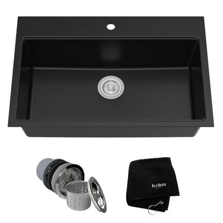 Kraus KGD-412B Dual Mount Single Bowl Onyx Granite Kitchen Sink, 31 1/5-Inch, Black