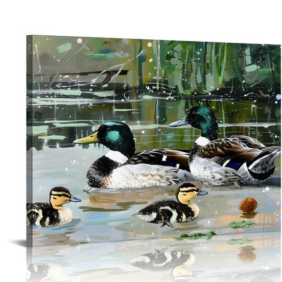 Yiluyinqing Ducks Pond Duckling Canvas Prints Wall Art Modern Wall Decor for Home Ready to Hang Room Decor 16x12in