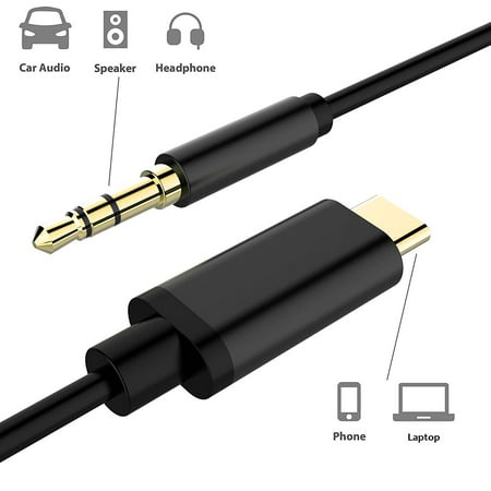 3.5 mm Audio Cable Aux Cable, USB-C Extension Cable, Headphone Audio Stereo Best Tek Type C to 3.5mm Male Audio Aux Jack Cable for Google, Galaxy S8 S9, LG, Moto Z (3.3FT), Black, (Best Stereo Audio Cable)