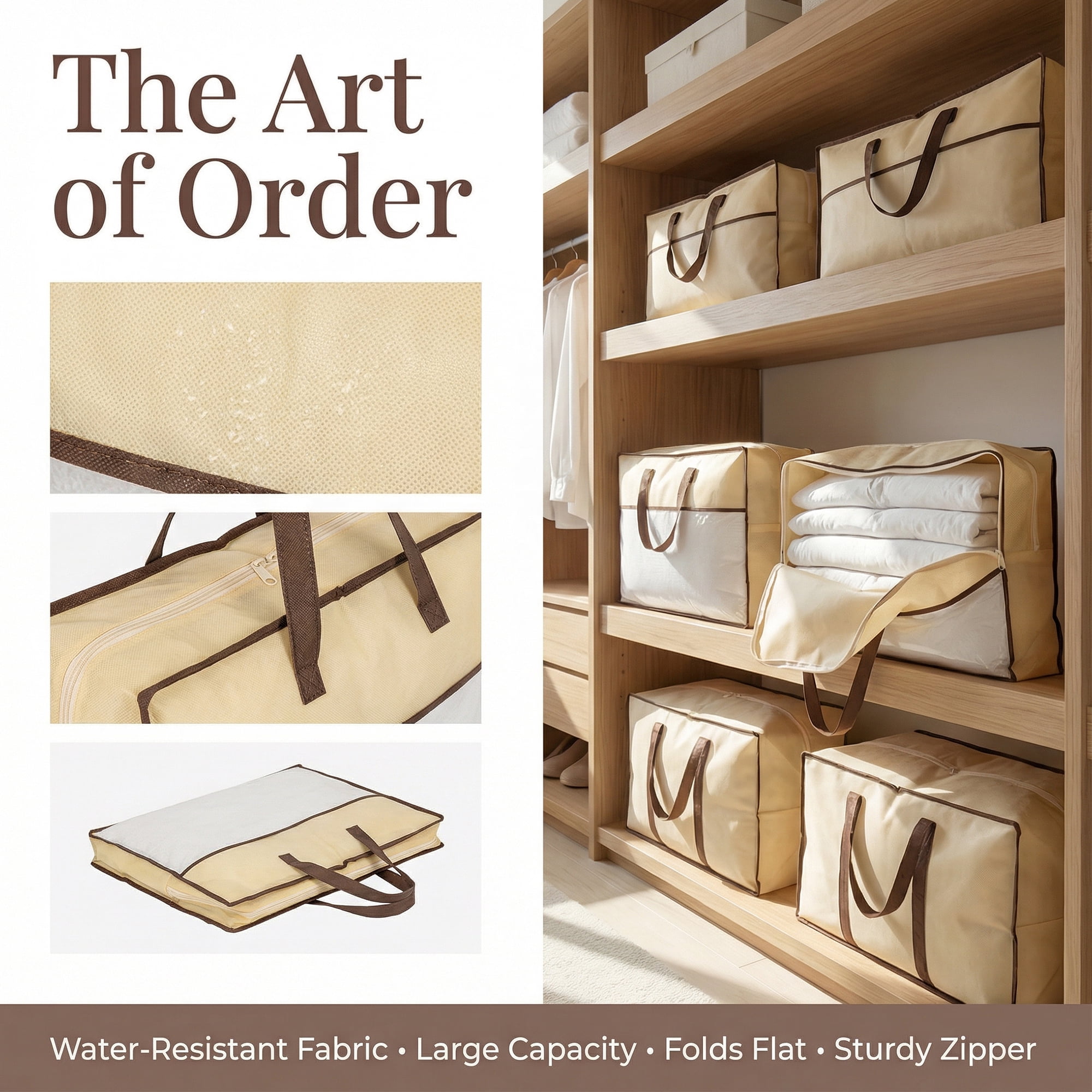 Unique Bargains Storage Bag for Organizing Clothing with Handles Beige 11.8"x15.7"x3.9"