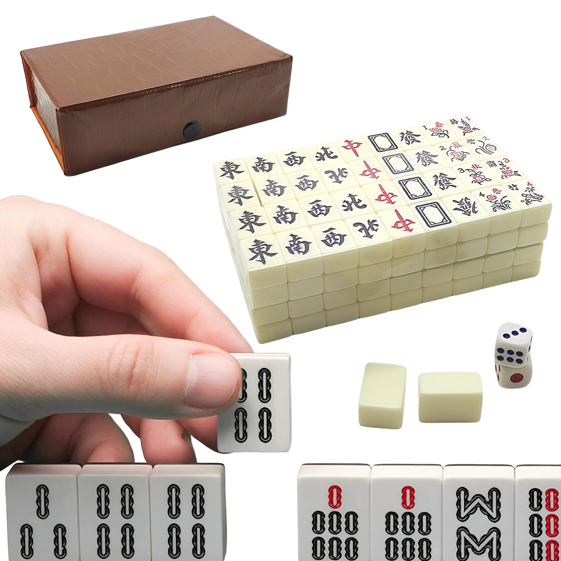 BESTSKY Chinese Mahjong Game Set | Mini Complete Majiang Set with 144 Tiles | Travel Mah Jong Set 2 Reserve Mahjong Tiles + 2 Dice for Adult Party Games
