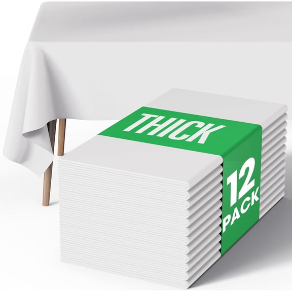 Table Cloth - Polyester Table Cloth for Rectangle Table, 60''x84'' Tablecloth, Decorative Tablecloths for Parties, Dinings, Picnics, Washable & Ironable, White, 12 Pack
