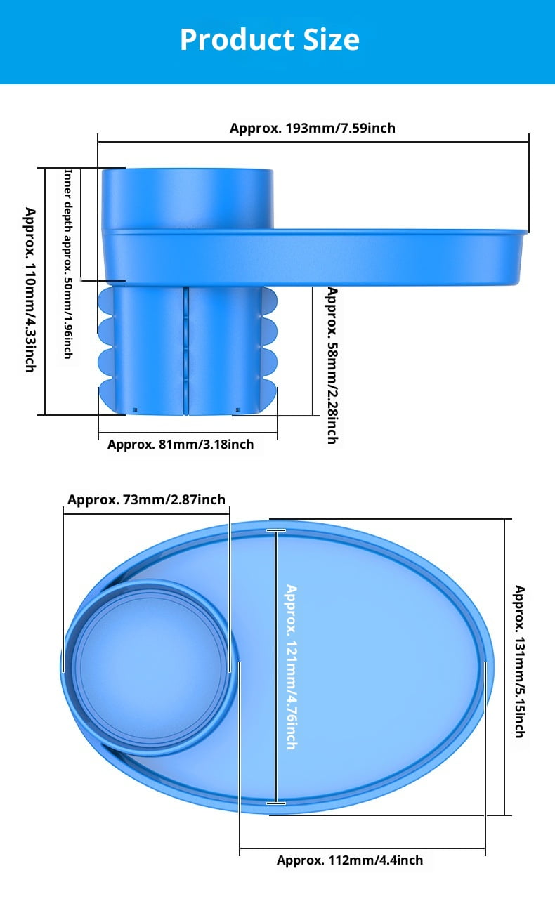 Car Seat Snack Tray: Travel Tray for Kids Carseat Cup Holder with Food Trays, Stroller Snacks Plate for Toddlers, Kid Road Trip Essentials, Blue