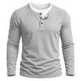 thumbnail image 2 of CQONEPT Mens Henley Sweater Long Sleeve Waffle Button Up Tunic Tee Casual Knit Pullover Soft Stretch Fall Winter Tops Gray XL, 2 of 6