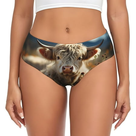Womens Underwear - Adorable Flower Field Cow No Show Seamless Underwear for Women  Kawaii Soft Stretch Women s Panties  Hipster Ladies Panties Bikini Underwear Briefs