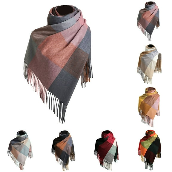 Womens Oversized Plaid Scarf in Color Block Design Soft Warm Shawl for Autumn and Winter