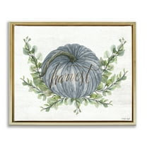 Stupell Industries Blue Harvest Pumpkin Food & Beverage Painting Gold Floater Framed Canvas Art Print Wall Art, 21 x 17