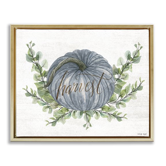 Stupell Industries Blue Harvest Pumpkin Food & Beverage Painting Gold Floater Framed Canvas Art Print Wall Art, 21 x 17