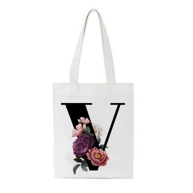 Bolsa de asas con inicial personalizada Regalo de acuarela floral para su carta Bolsa de tela Wmkox8yii HFSH74