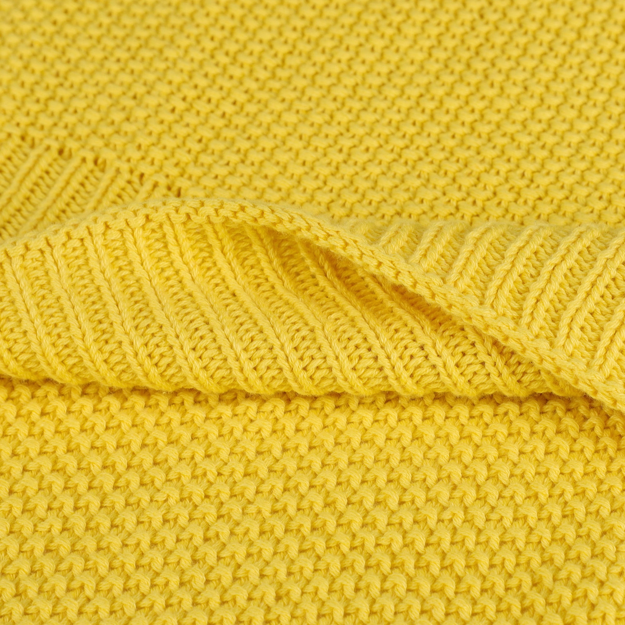 Unique Bargains Pure Cotton Soft Cable Knit Throw Blanket Yellow 51" x 59"