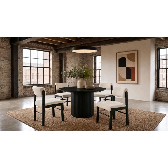 Coaster Hamlyn 5-Piece Round Wood Dining Set, Cream and Black