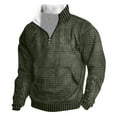 thumbnail image 2 of YLSDY Fashion Men's Vintage Knit Print Zip-Up Sweatshirt,Quarter Zip Retro Stand Collar Sweatshirt Solid Long Sleeve Warm Top Army Green L, 2 of 5