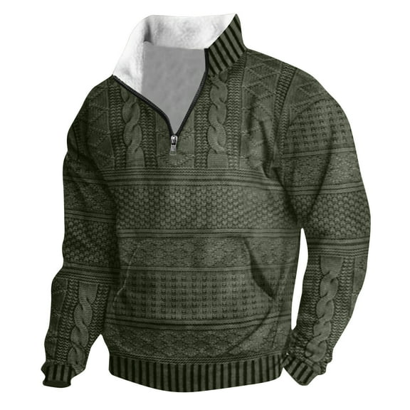Mens Big and Tall S-5XL Sweatshirts with Zipper and Pocket Plus Size Casual Pullover Fleece Stand Collar Texture Warm Long Sleeve Sweatshirt
