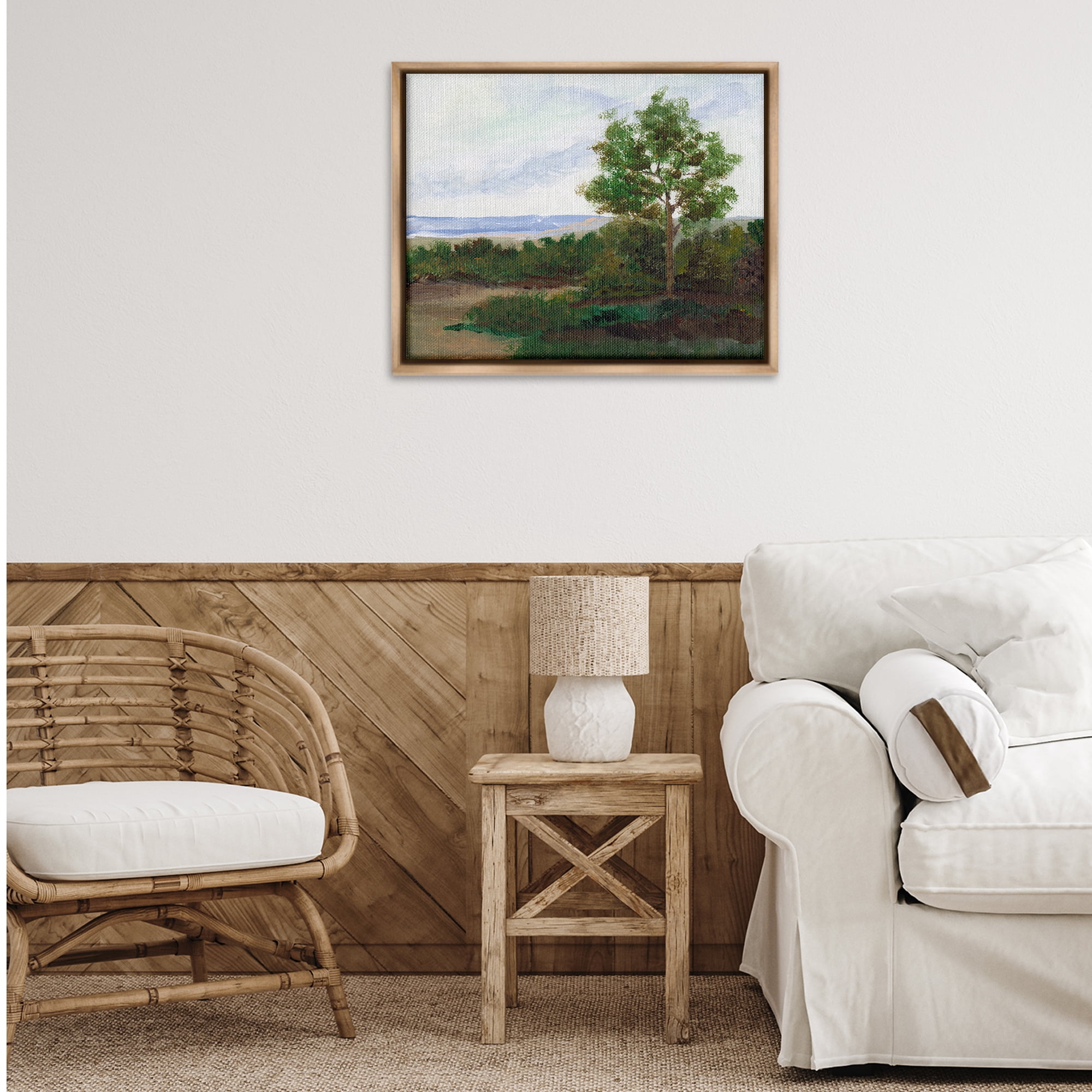 Stupell Industries Summer Evening Landscape Landscape & Nature Painting Brown Floater Framed Canvas Art Print Wall Art, 31 x 25