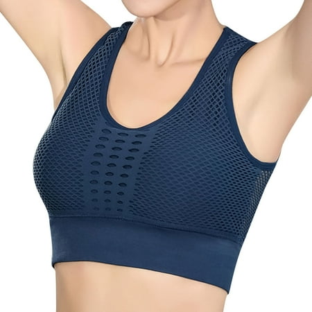 

ZMHEGW Sports Bras for Women Plus Size Removable Chest Pad Wire-Free Seamless Bra Solid Print Navy M