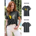 thumbnail image 4 of NFTOEIULA Women Butterfly Daisy Graphic Crew Neck Short Sleeve T-Shirt, 4 of 7