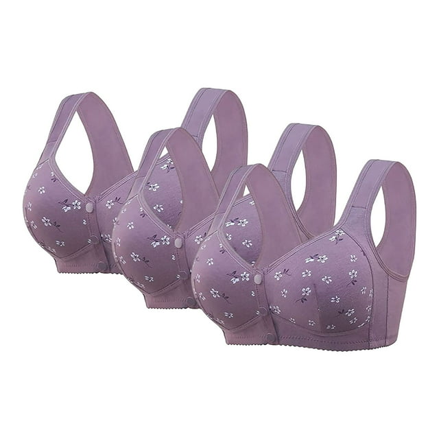 ManxiVoo Womens 3 Piece Summer Bras Set Front Closure Wireless Comfort Full Support Wide Band Everyday Wear 52 Size