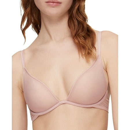 Calvin Klein Womens Sheer Marquisette Unlined Plunge Bra QF6727 Subdued Pink 34A