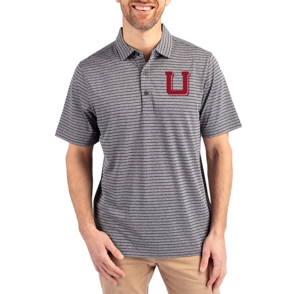 Men's Cutter & Buck Heather Black Utah Utes Forge Eco Heather Stripe Stretch Recycled Polo