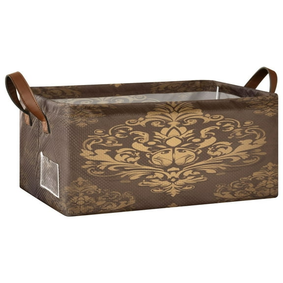 Damask Pattern Open Home Storage Bins Foldable Metal Frame Shelf Baskets 16.9x11.4x7.7in Water-Resistant