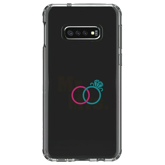DistinctInk Clear Shockproof Hybrid Case for Samsung Galaxy S10e (5.8" Screen) - TPU Bumper Acrylic Back Tempered Glass Screen Protector - Mr. & Mrs. Wedding Rings