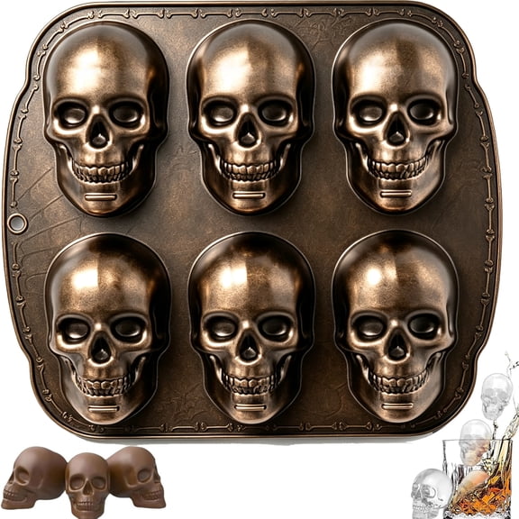 Skull Cake Pan Silicone Mold, 6 Cavities Silicone Mold Baking Pan | Skull 3D Silicone Mold Baking Pan for Baking Halloween Party Ice Cube Tray