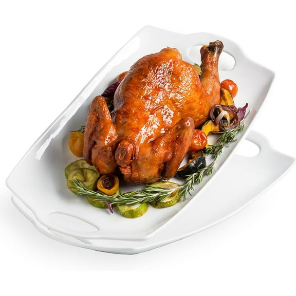 Turkey Platter for Thanksgiving, 16 inches Large Serving Tray with Handles Serving Platters for Turkey Porcelain Serving Dish for Entertaining Christmas Meat Display Thanksgiving Plates Set of 2