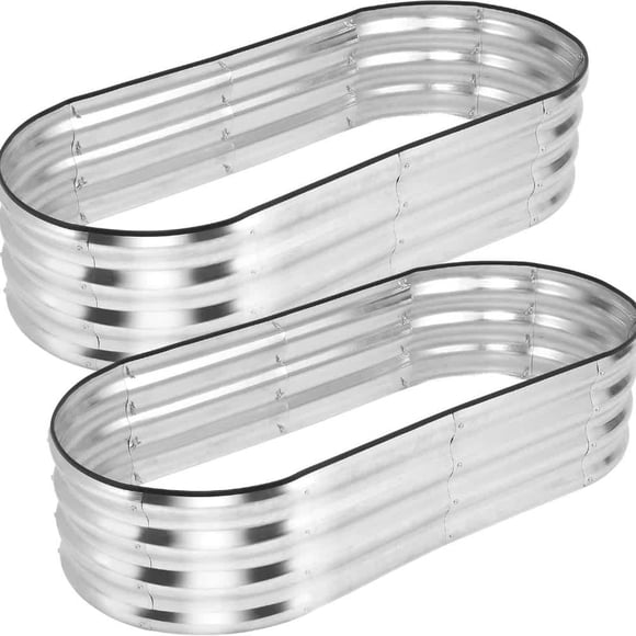 Bingirl 4.5×2×1ft 2pcs Galvanized Silver Planter Garden Boxes Outdoor Galvanized Raised Garden Bed Kit Oval Large Metal for Vegetables Flowers and Fruits,Anti-Rust Rubber Edge