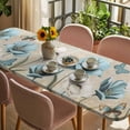 thumbnail image 3 of Spring Flowers Table Cloths for 8 Foot Rectangle Tables, Vintage Rustic Tulips Floral Butterfly Khaki Patio Waterproof Elastic Fitted Tablecloths, Washable Rectangular Table Cover for Camping, 3 of 8