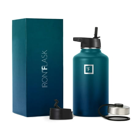 

Iron Flask Sports Water Bottle - 64 oz 3 Lids Vacuum Insulated BPA Free Stainless Steel Leak Proof - Dark Night