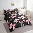 thumbnail image 4 of Manfei Cartoon Princess Bowknot 7 Pieces Bedding Comforter Set for Teens, Black Pink Ribbon Full Bedding Set, Romantic Leopard Print Reversible Fitted Sheet Flat Sheet, Luxury Bedroom Decor, 4 of 8